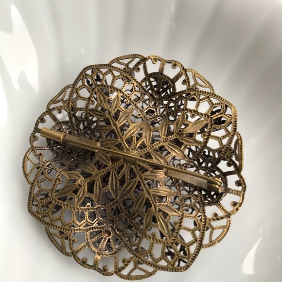 Art nouveau Filigree Filigree Round 1920 Brooch Pin - Picture 8 of 9